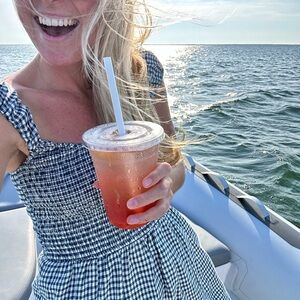 Reformation Navy and White Smocked Dress